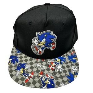 Youth Kids Sonic the Hedgehog Snapback Baseball Hat Sega 2021 Checkered Black